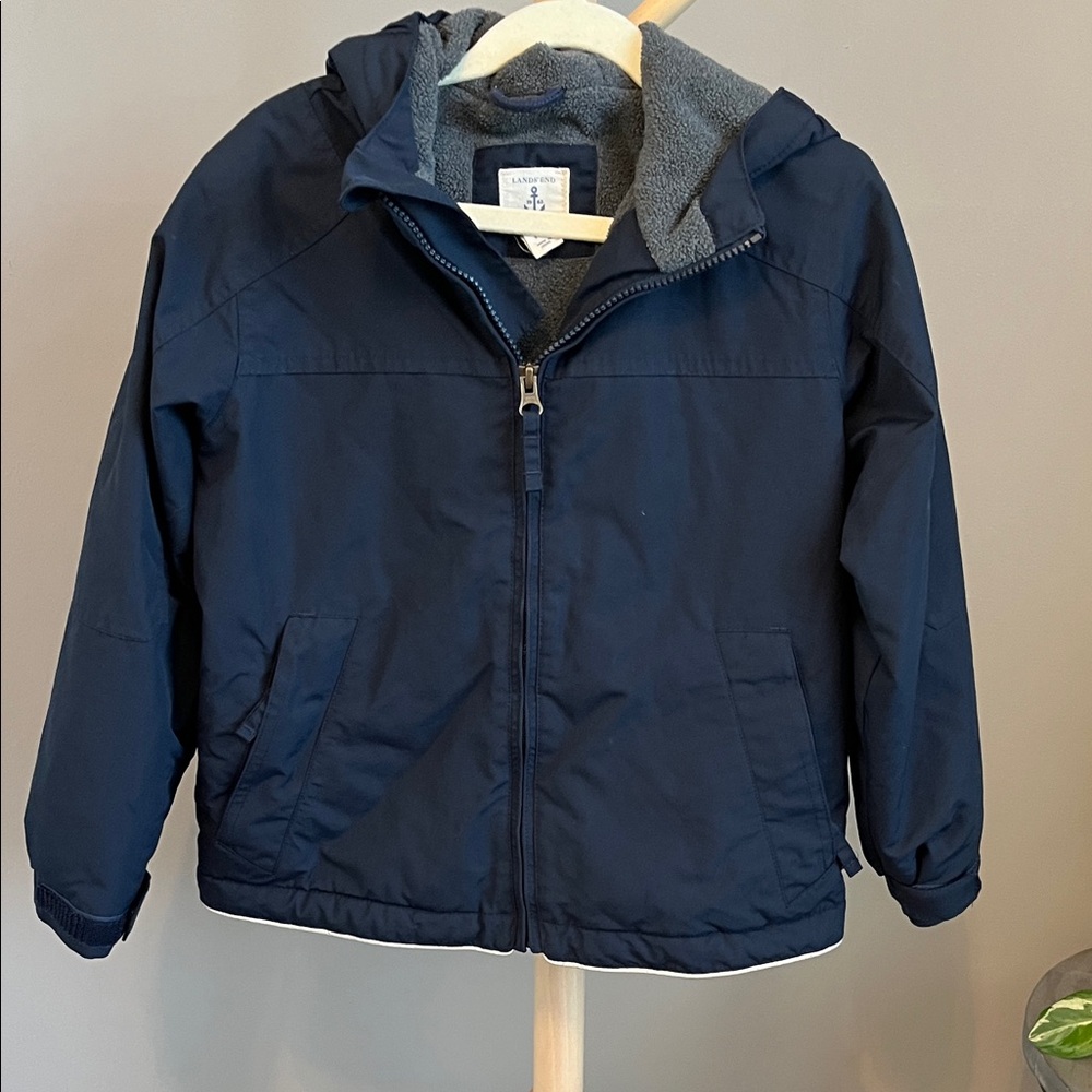 Lands' End Kids Dark Blue Hooded Snow Ski Jacket Coat Medium 5/6
